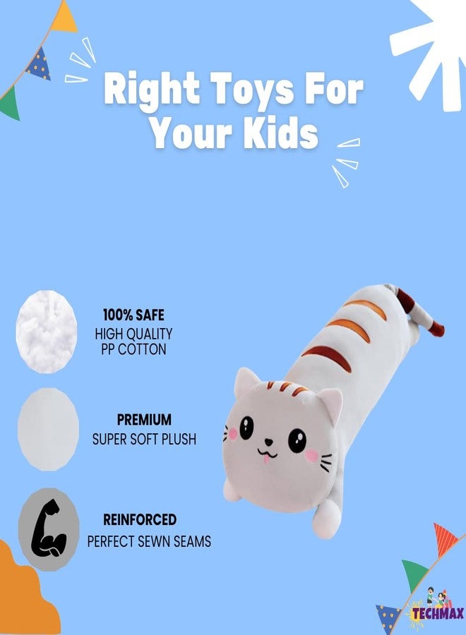 TechMax Solution Grey Cat Soft Long Throw Pillow - Plush Cotton Kitten Cuddly Stuffed Cute Doll Toy - Gift for Kids and Girlfriend - Image 2